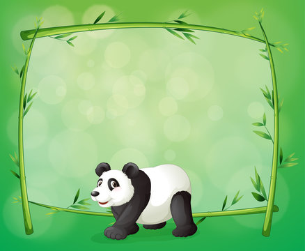 A framed bamboo with a big panda