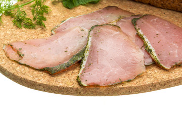 Ripe fresh ham with vegetables