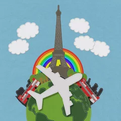 Cercles muraux Doodle Concept de voyage Eiffel avec style de point sur fond de tissu