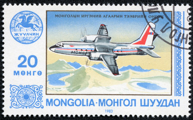 stamp printed by Mongolia, shows aeroplane