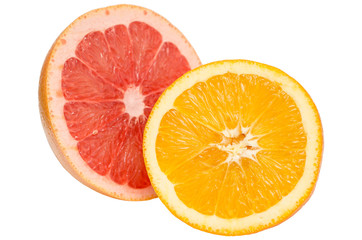 Tropical Fruits Pink Grapefruit and Orange Isolated
