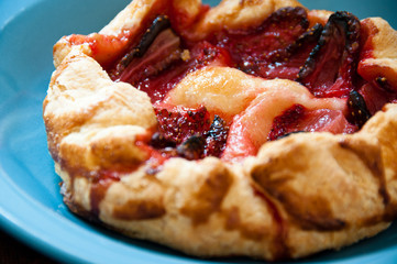 Strawberry pastry on a blue plate