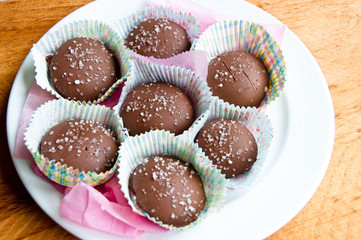 Salted caramels on a plate
