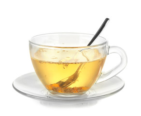 buckthorn broth in a glass cup isolated on white