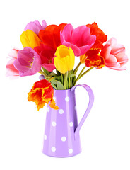 Beautiful tulips in bouquet isolated on white