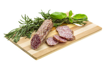 Salami with rosemary, basil