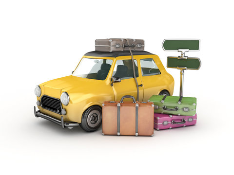 yellow car with suitcase