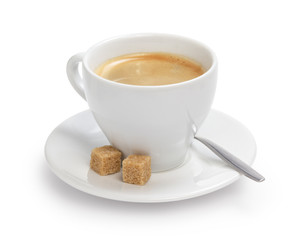 cup of espresso with cane sugar and spoon