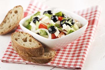 Greek salad with Olives, Tomato, Cucumber, Onions and Cheese