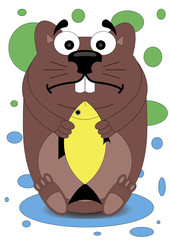 beaver holding in the paws of a goldfish