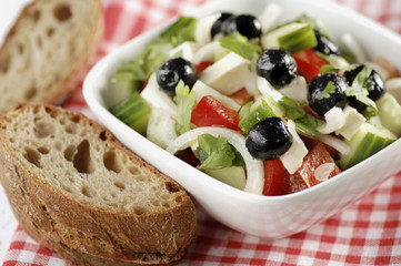 Greek salad with Olives, Tomato, Cucumber, Onions and Cheese