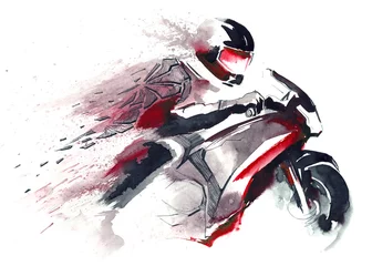 Vlies Fototapete Gemälde Motorradrennfahrer