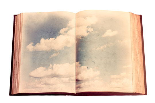 Old book with sky illustration