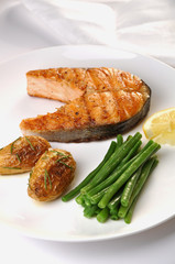 Fried Salmon with Beans