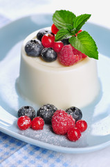 Panna cotta with fruits and mint