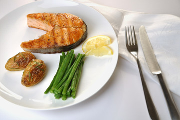 Fried Salmon with Beans