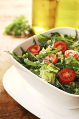Fresh Green Salad with Arugula, Rocket and Cherry Tomatos