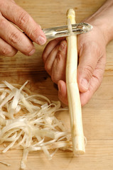 White Asparagus Beeing Peeled