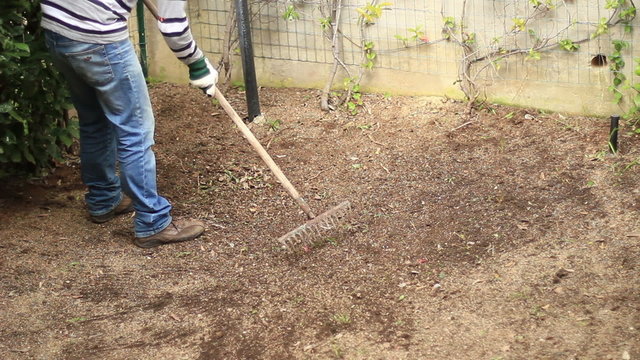 Man hoe the ground