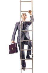 Businessman climbing the ladder isolated on white