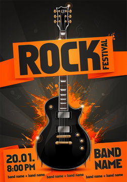 Vector Illustration Orange Rock Music Festival Poster Template