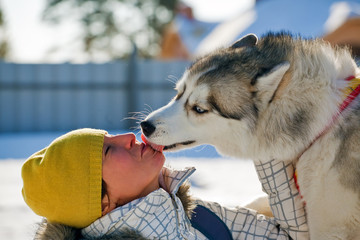 young woman with husky