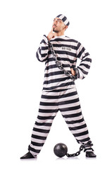 Convict criminal in striped uniform