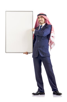 Arab man with blank board for message