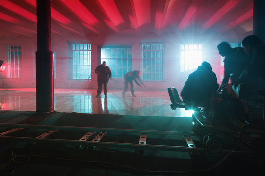 motion blur staff on the film set in studio
