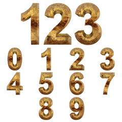 Conceptual 3D yellow shiny gold golden metal font set