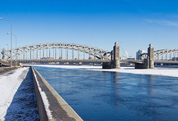 Bolsheokhtinsky Bridge through the Neva River in St. Petersburg