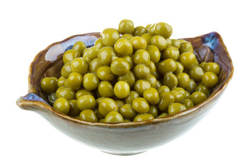 green peas, in a bowl, isolated, white background
