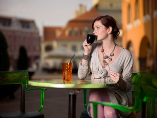 woman drinking coffee