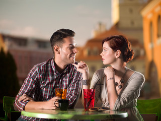 man and woman flirting