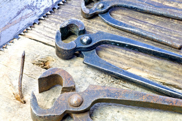 alte Bei&szlig;zange mit Nagel