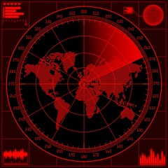 Radar screen with world map
