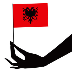 Albania flag in his hand