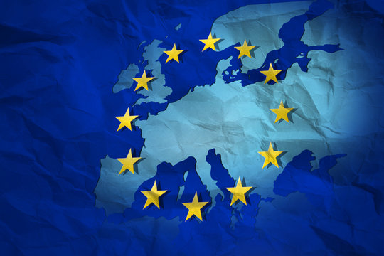 European flag on the creased paper © bunyos
