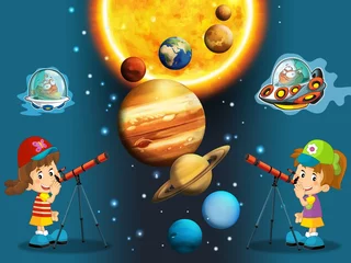 Deurstickers Kosmos Het aliens-thema - ufo - voor kinderen