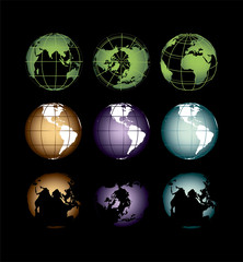 earth in different positions on a dark background