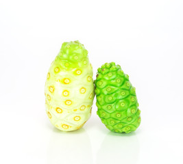 noni Indian Mulberry fruit on white background