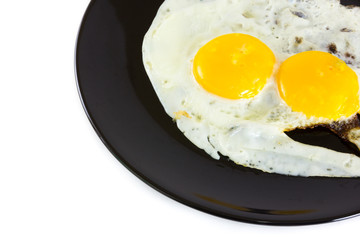 Fried egg on black plate