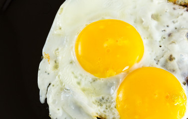 Fried egg on black plate