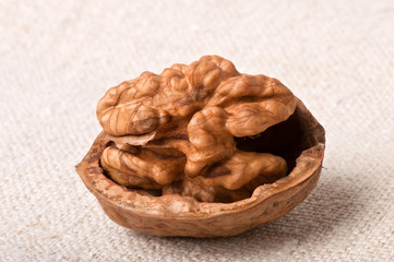 Fototapeta premium walnuts on a background of old fabric