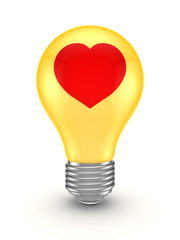 Red heart on yellow lamp.
