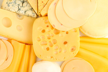 Various types of cheese close up