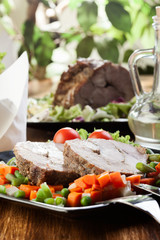 Pork roast with vegetable. Selective focus.