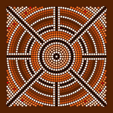 Illustration in dot painting style: center