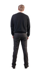 Fototapeta premium back view of Business man looks ahead