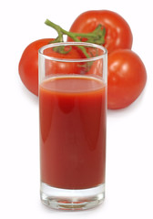 glass of juice and tomatoes isolate